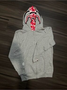 APE double shark hood full zip gray/pink sizes m,L,xL